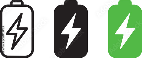 Battery icon with lightning bolt indicating power and energy for electronic devices
