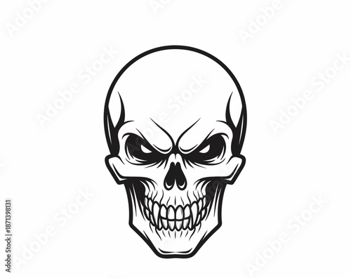 Black and White Skull Illustration Angry Face.