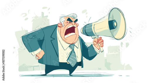 Furious Boss Holding Megaphone Cartoon Vector Illustration