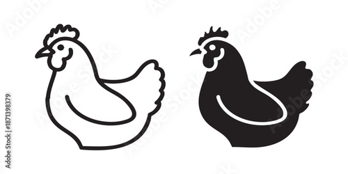 Chicken vector icon, silhouette style, outline and filled design, isolated on transparent background, clean modern farm and poultry illustrationChicken vector icon, silhouette style, outline and fille