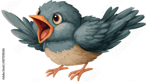 Adorable Cartoon Bird Screaming on White Background Vector Illustration