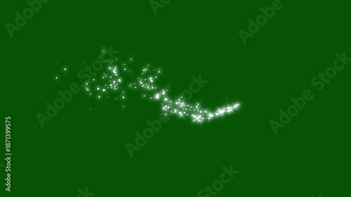 Magic light stars line effect, white glowing fairy sparkle line burst, twinkling white glowing star with sparkling glitter animation, fairy dust wand glitter stars trail transition on green screen. 4k