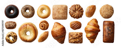 Assortment of baked goods, various types and shapes