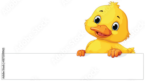 Adorable Baby Duck Cartoon with Blank Sign Vector Illustration