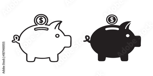 Piggy bank vector icon, money box silhouette, representing savings and deposit concept, outline and filled style, isolated on transparent background, clean modern finance illustration
