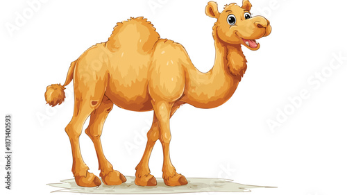 Cheerful Cartoon Camel Posing and Smiling on White Background