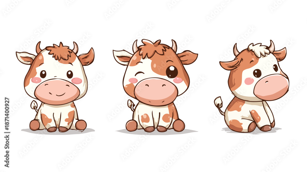 Obraz premium Adorable Cartoon Cow Vector Illustration with Outline, Perfect for Children's Books and Farm-themed Designs