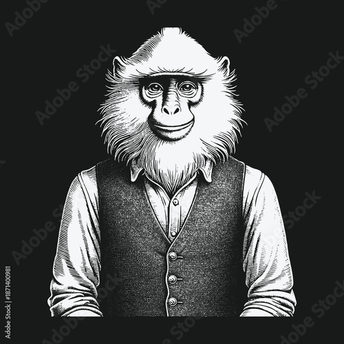 Sophisticated Monkey Portrait: A Fusion of Wildlife and Elegance.