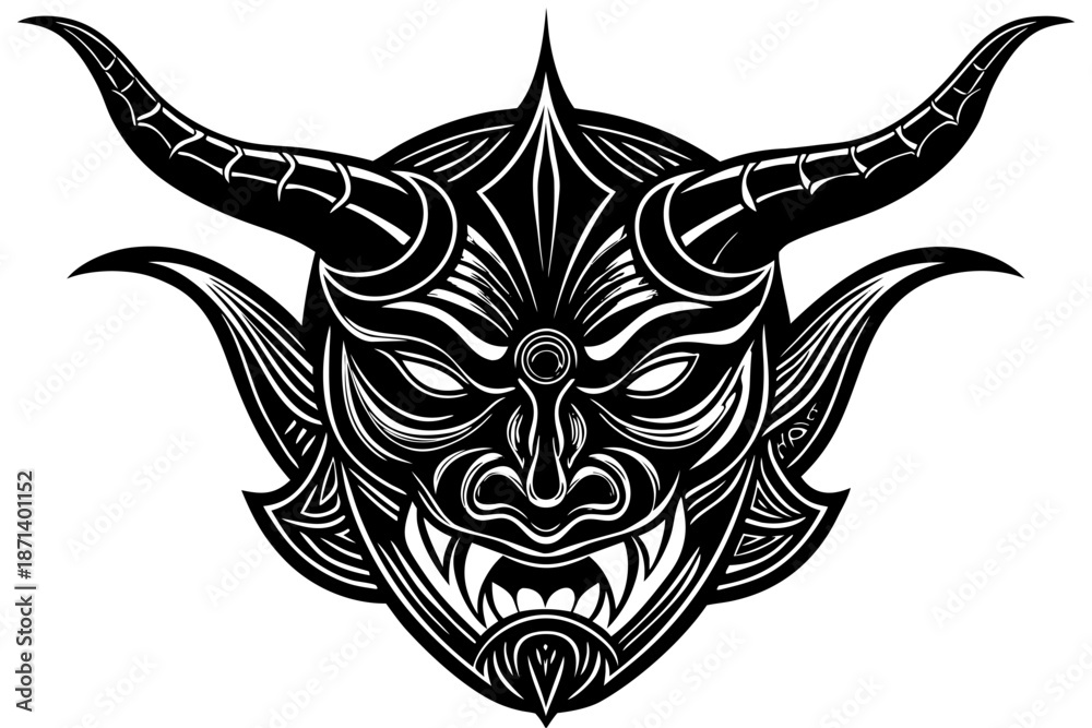 Fototapeta premium Tribal skull and mask tattoo vector art illustration design and pattern