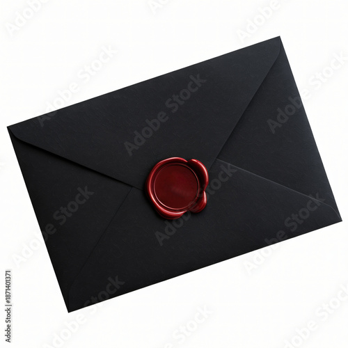black envelope with red wax seal isolated on white background luxury letter