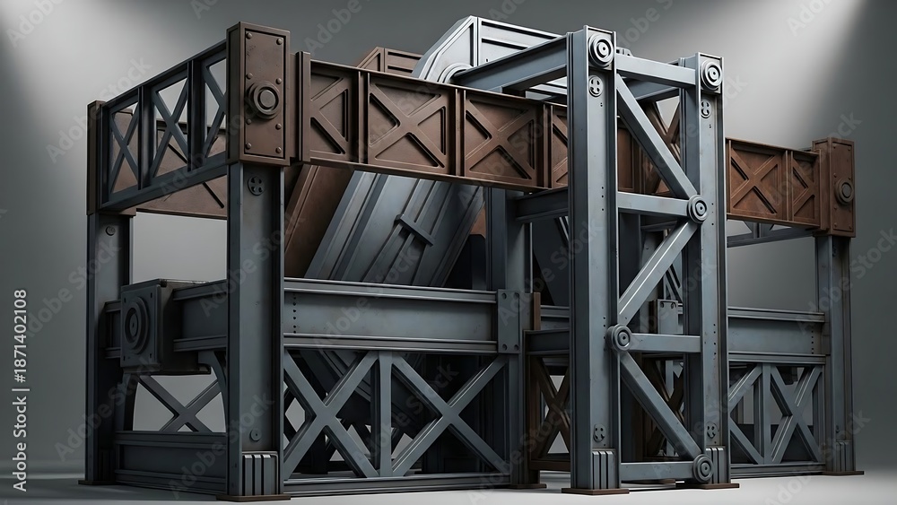 Fototapeta premium Industrial metal structure model interior.