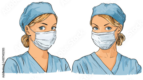 Professional Female Nurse in Surgery Mask Cartoon Vector Illustration