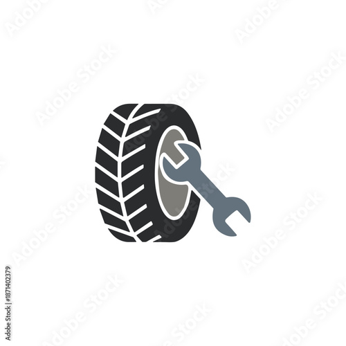 Tire and Wrench repair icon logo flat vector design