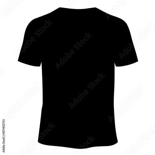 A front view illustration of a blank black cotton t-shirt template for casual fashion clothing design and textile apparel mockups