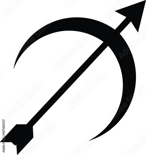 Black bow and arrow silhouette icon for sagittarius zodiac sign archery sports hunting logo design and ancient weapon vector illustration