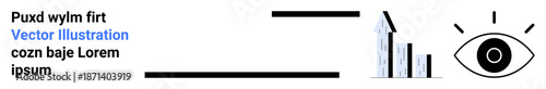Business growth, vision, data analysis, observation, progress, monitoring. Eye icon with rays beside a rising bar graph. Business growth and vision concept with data monitoring