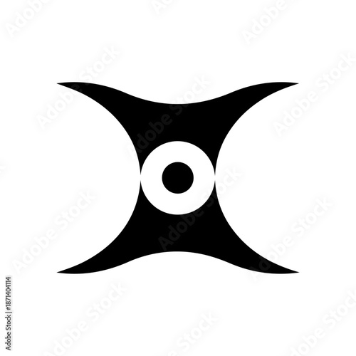 Centered geometric emblem with opposing curves around a core circle, expressing balance, focus, stability, and inner alignment.