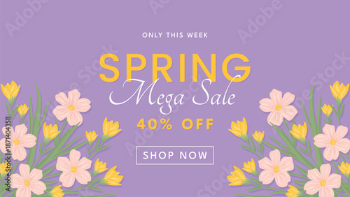 Special offer banner with hand drawn wildflowers and limited time discount for marketing campaign.