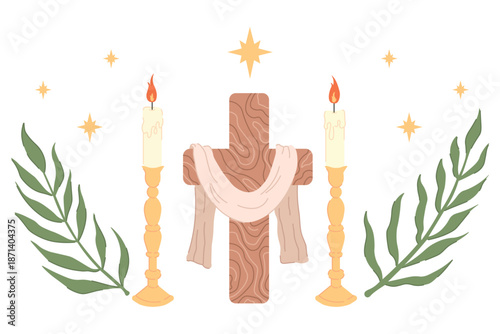 Christian greeting card or banner of the Holy Week before Easter symbolizing faith, resurrection, hope, and spiritual celebration, ideal for religious posters, church materials, holiday cards, social 