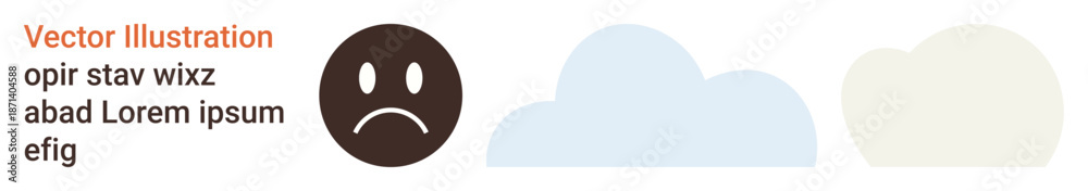 Fototapeta premium Mental health, emotions, weather, sadness, depression, emotional distress. Sad face emotion with two clouds beside it. Mental health and emotions concept for awareness and emotional states