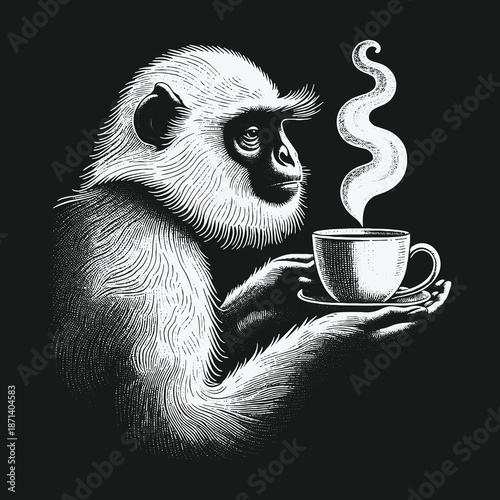 Monkey Sipping Coffee: A Moment of Contemplation and Warmth.