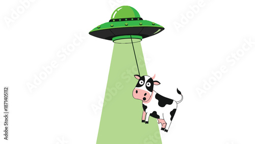 UFO Beaming Up Cow Funny Cartoon Flat Vector Illustration generative ai