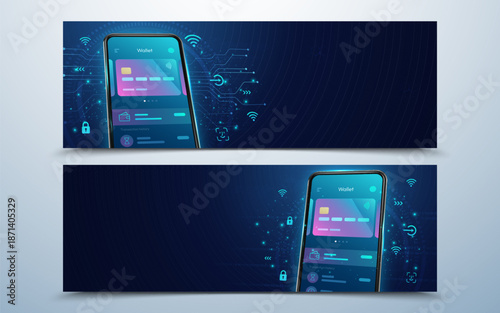 Mobile Wallet Web Banner with Secure Online Payment