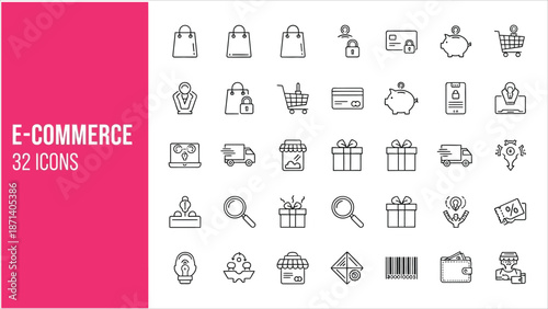E-commerce line icon set. Simple vector outline icons for online shopping, delivery, and web store..eps