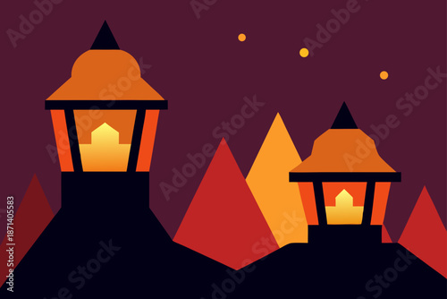 Warm Glowing Lanterns on Mountain Edge