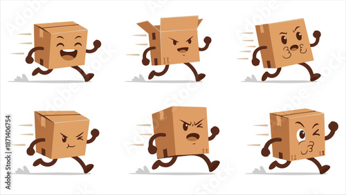 Cute Delivery Box Mascot Running Fast Logistics Vector generative ai