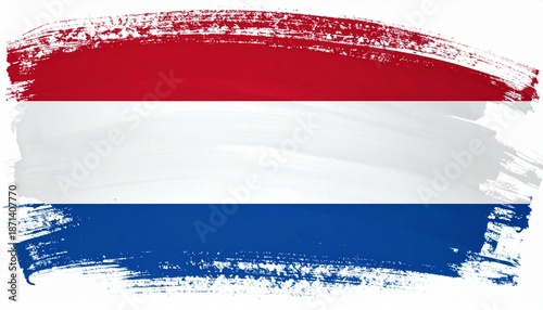 Brush-Stroke Netherlands Flag in Red, White, and Blue