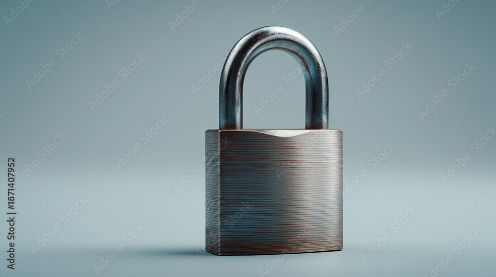 Naklejka premium Close-up of metallic padlock isolated on soft gradient background representing safety, data protection, cyber security and access control concepts 