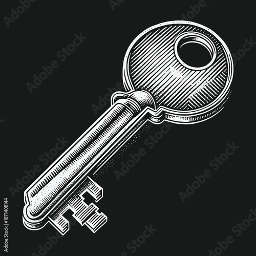 Engraved Key Illustration: Unlock Your Potential with Vintage Charm.