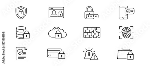 Cybersecurity and Data Protection Line Icons Set