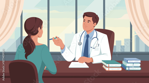 Professional doctor consulting woman patient in modern clinic office for healthcare advice and medical treatment planning female consultation with physician for wellness and healthy lifestyle medicine