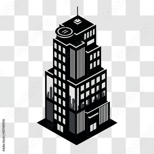 Kinde of Modern office commercial building downtown business architecture black isometric icon vector.