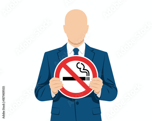 Professional businessman holding no smoking sign in modern workplace illustration for healthy lifestyle awareness campaign corporate policy presentation non smoking area concept tobacco free initiativ
