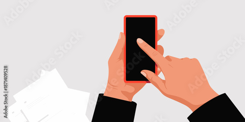 Hands using mobile smartphone device to manage business tasks and digital communication in modern office setting professional worker interacting with touchscreen technology for corporate presentations