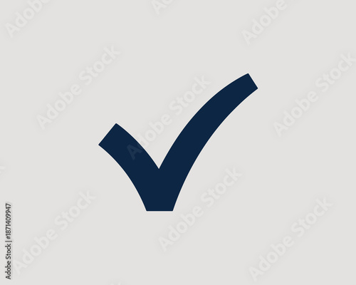 Simple dark blue check mark graphic icon on white background representing approval confirmation completion success validation symbol for business presentations website ui ux design element interface s