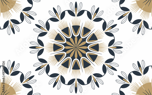 Elegant floral pattern design in navy blue and gold color combination seamless vector background for textile prints fashion apparel and home decor projects classic decorative art nouveau style illustr