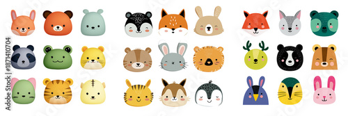 Set of Cute kitten face smiling with soft pastel fur tones, innocent expression on transparent png background. Ai generated