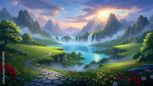 mountain landscape with lake