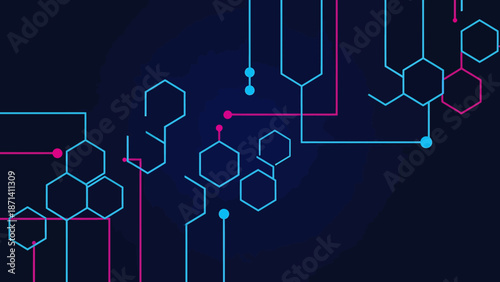 Molecular Structure Neon Hexagons and Lines.