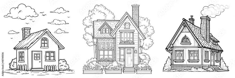 Fototapeta premium Set of Geometric line art house on transparent png background. Ai generated