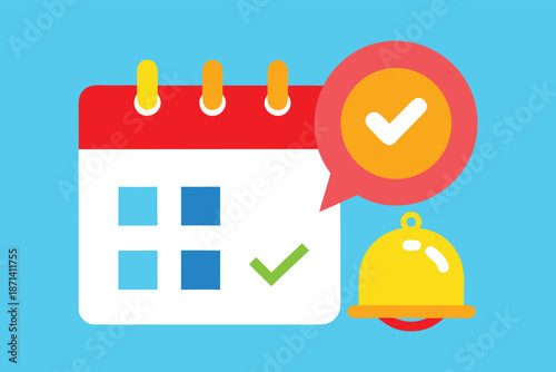 Calendar with a reminder notification and a checkmark indicating a completed task or event