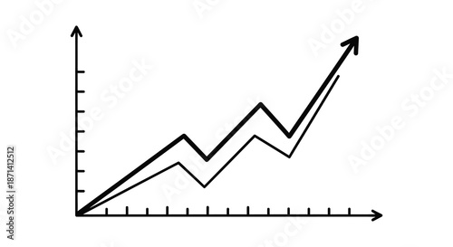 A simple black and white line graph illustrating upward progress and some fluctuations