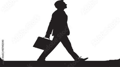 Male business executive walking confidently with briefcase, isolated silhouette, minimalist vector style, high commercial usability