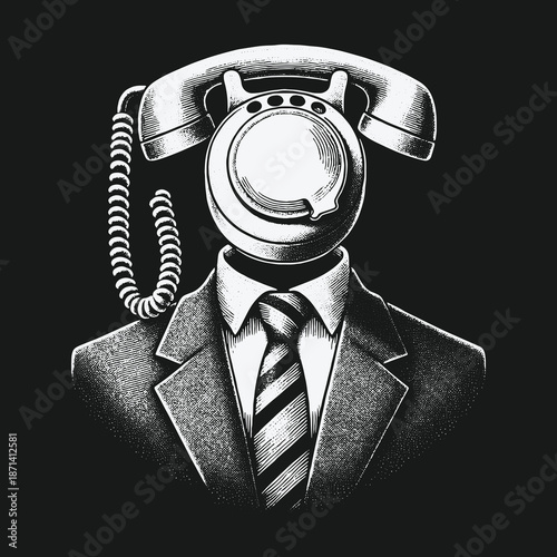 The Man with the Rotary Phone Head: A Surreal Portrait.