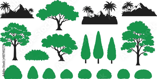 Collection of various tree silhouettes and shapes