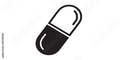 Medical pill vector icon representing medicine tablets and pharmaceutical use, addiction concept, outline and filled style, isolated on transparent background, clean modern healthcare symbol